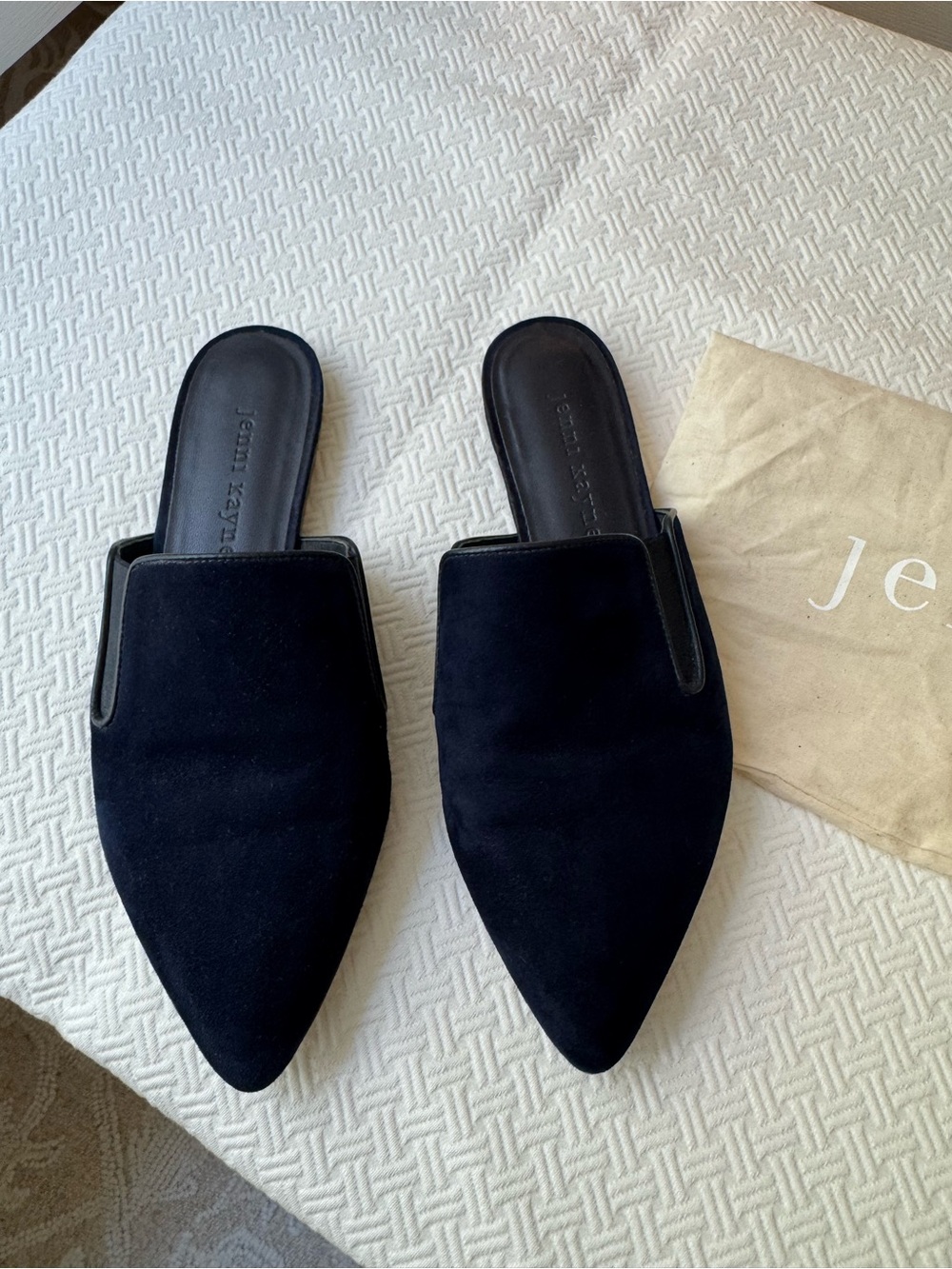 Jenni Kayne Navy Blue Suede Pointed Toe Slip-On Mules sz:36